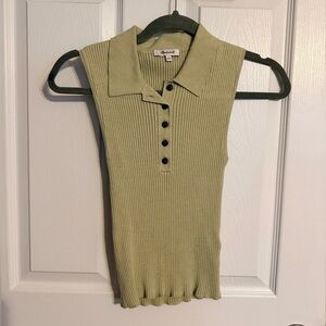 Madewell Sleeveless Ribbed Polo Tank in Light Olive
